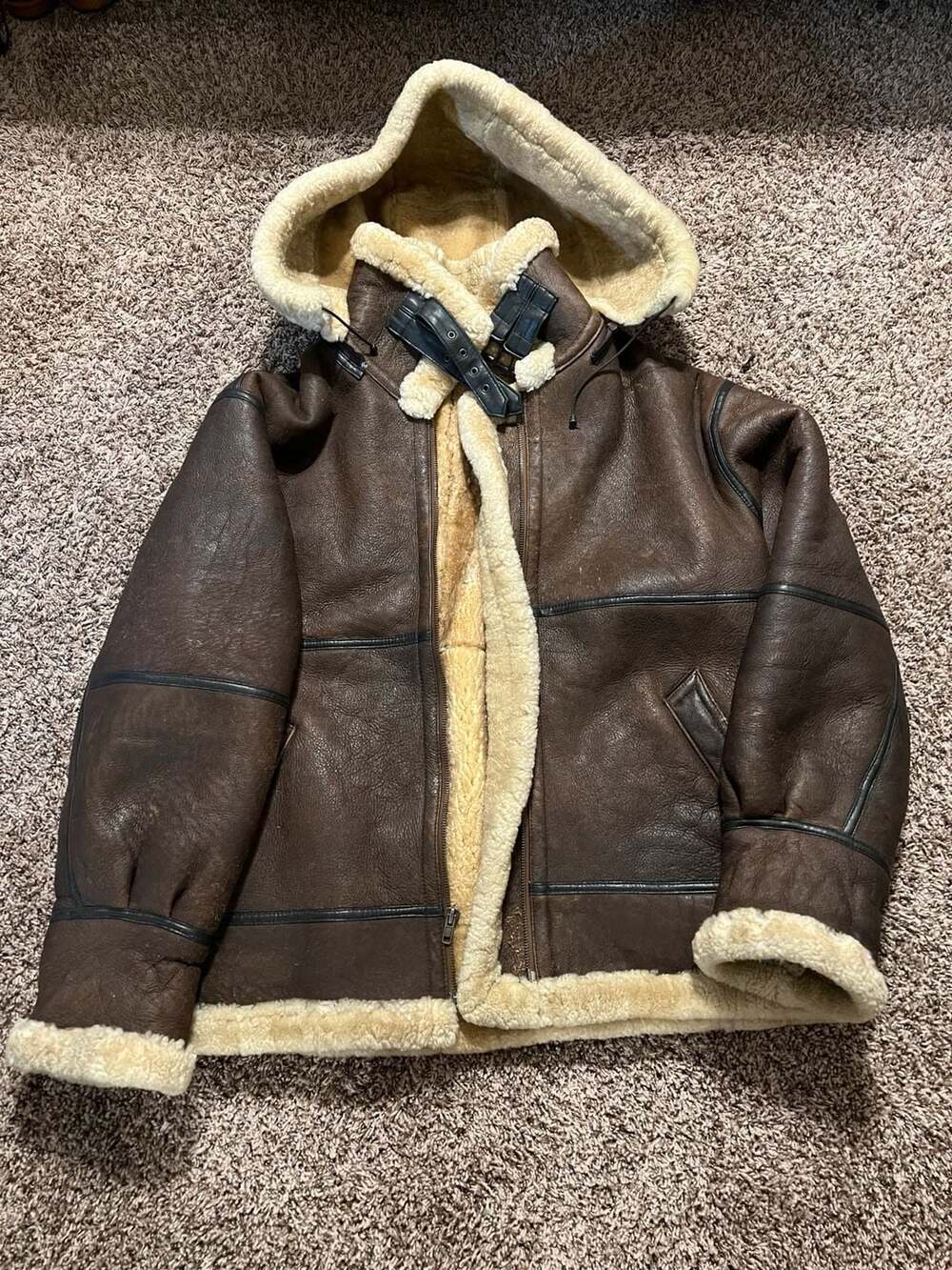 Protocol by Pan United USA Type B-3 Hooded Shearling Bomber Flight Jacket